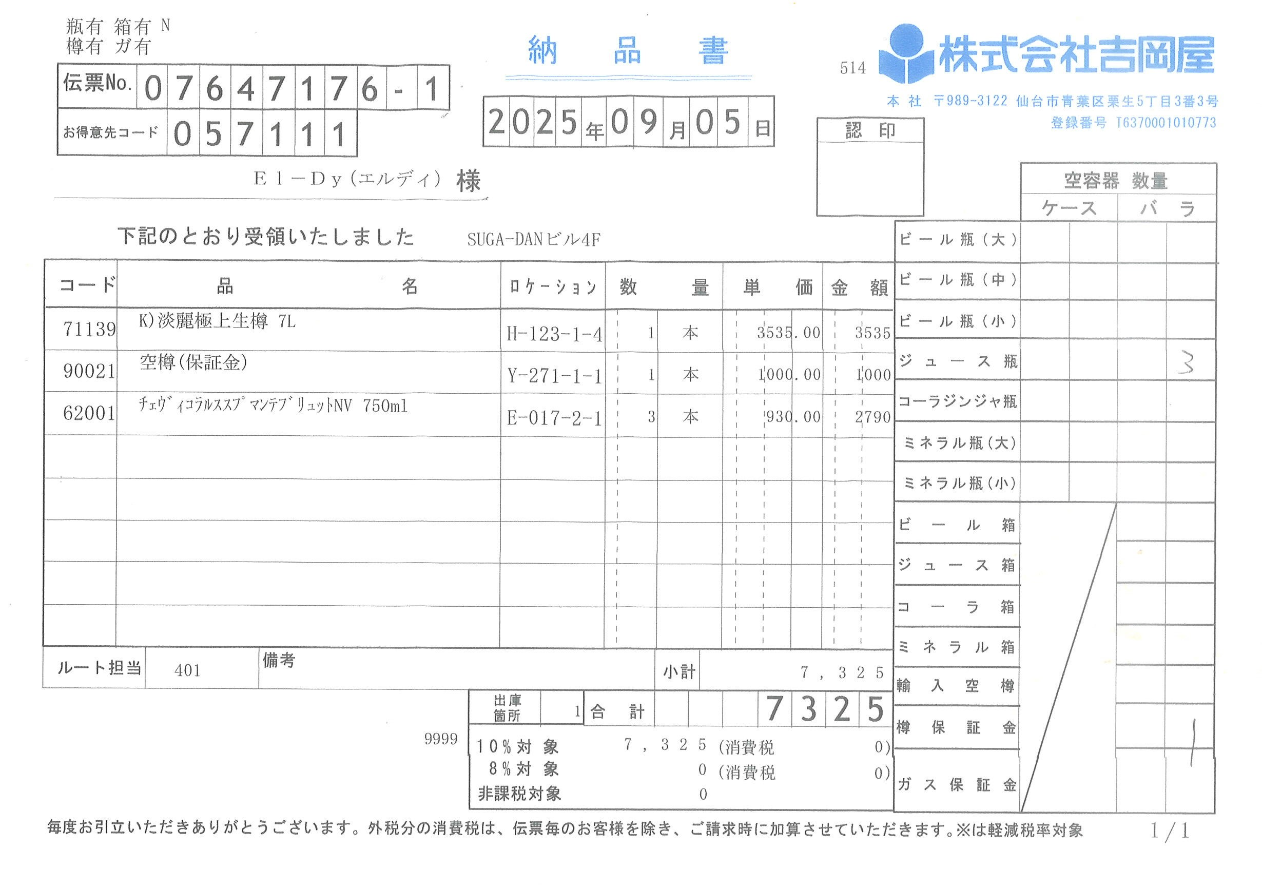 納品書の全体が見える写真